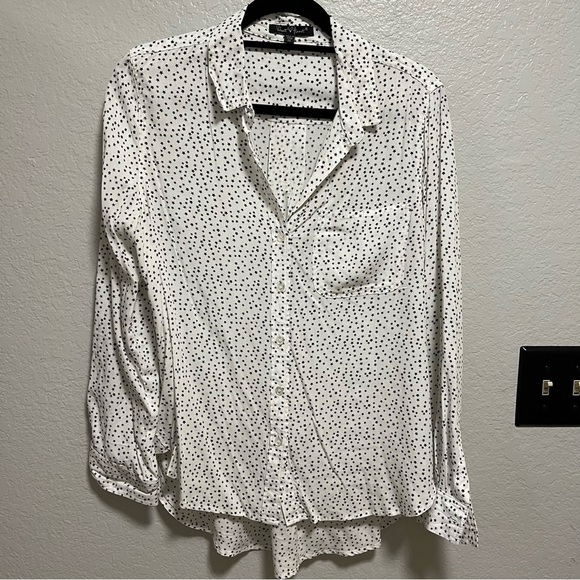 Velvet Heart Collared Button Down White w Black Star Pattern Blouse MEDIUM - Picture 1 of 7